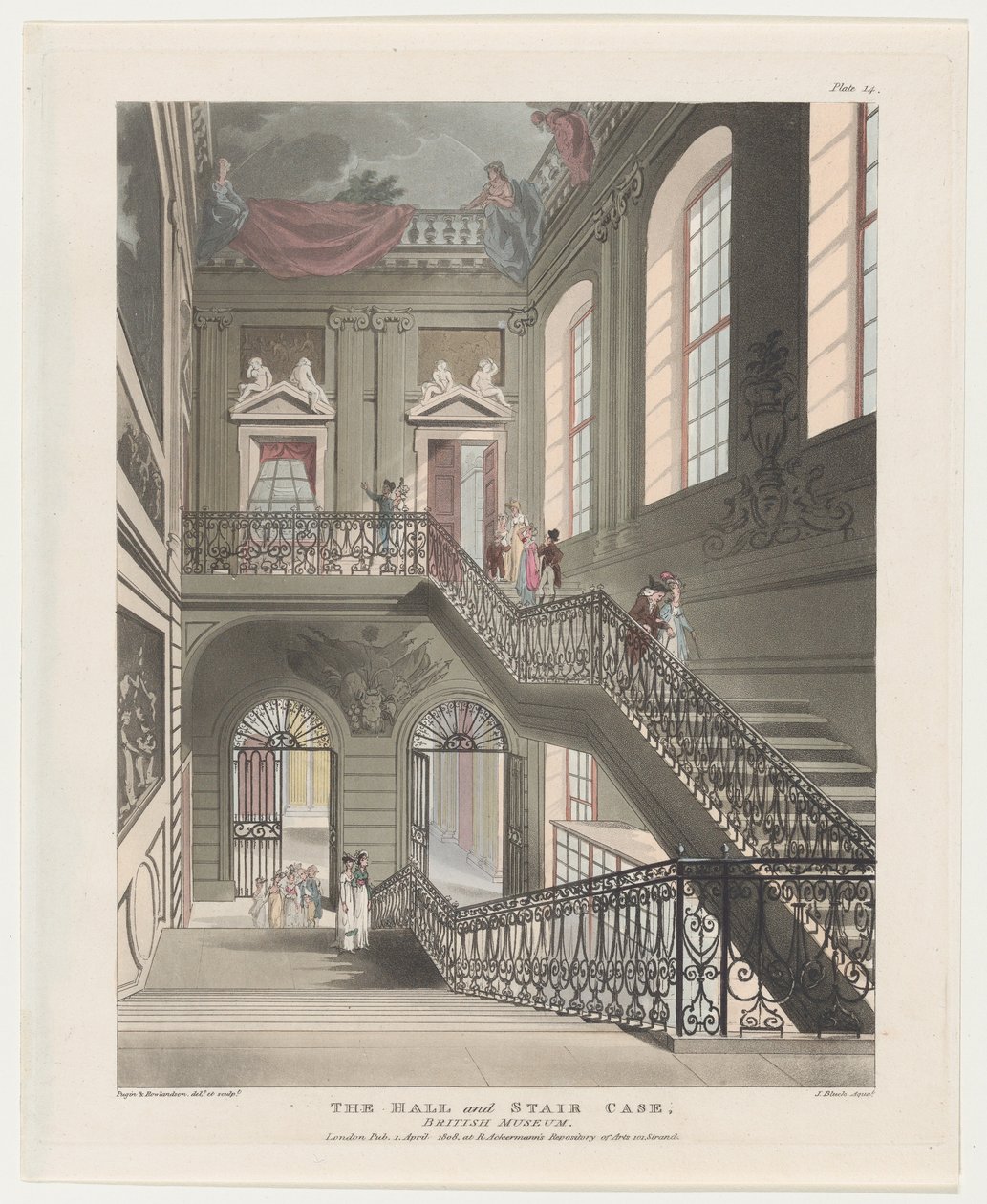 The Hall and Stair Case, British Museum, April 1, 1808., April 1, 1808. 作者 J. 布拉克