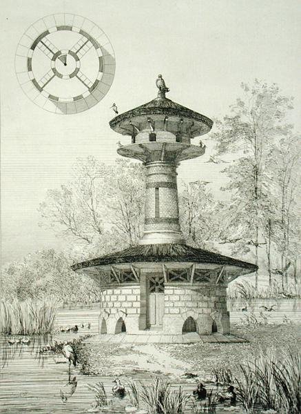 普瓦西的水禽庇护所，出自《花园的建设与装饰》，约1880年出版（雕刻）。 作者 J·布萨德