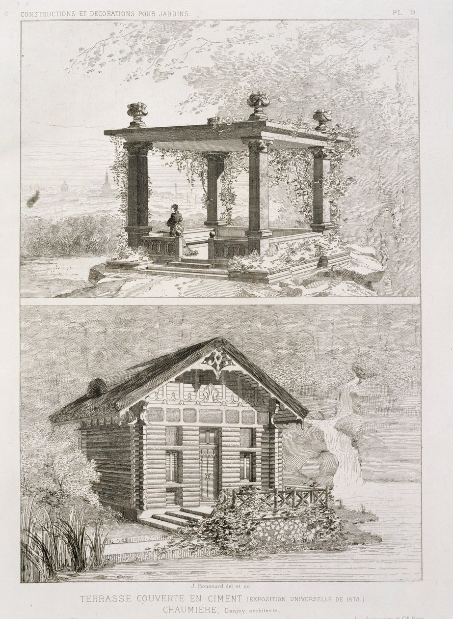 露台上覆盖着水泥和凉亭，由Danjoy设计，1880年 作者 J·布萨德