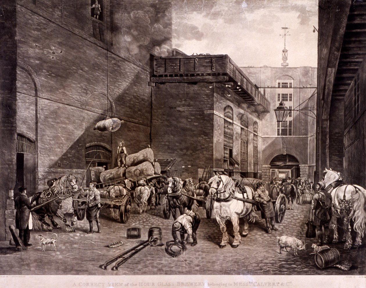 位于伦敦上泰晤士街的小时玻璃啤酒厂，1821年。   作者 J布罗姆利