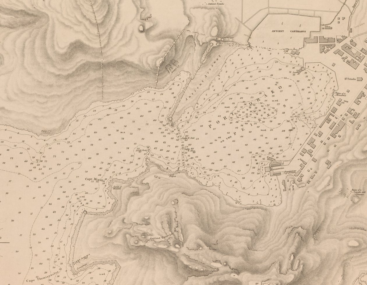 希腊，托马斯-格雷夫斯中校勘测的佩雷厄斯或德拉科港，H.M.S. Beacon 1840，[详细] 作者 J·C·沃克