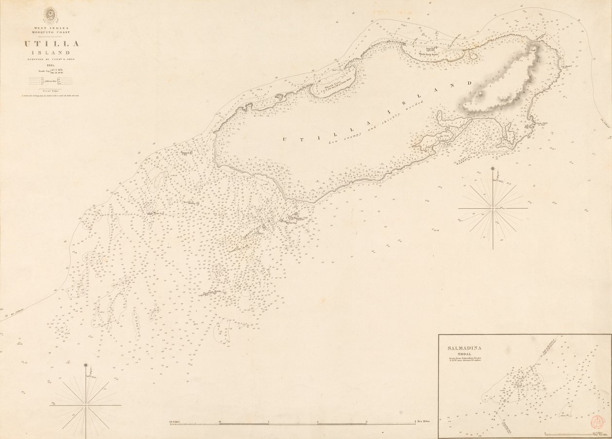R. Owen 指挥官 1835 年勘测的西印度群岛蚊子海岸乌蒂利亚岛 作者 J·C·沃克