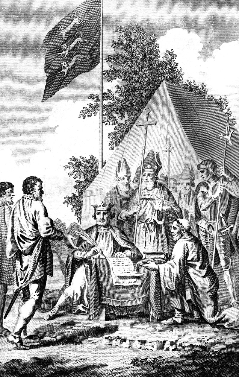 约翰国王在1215年（1815年）签署《大宪章》。 作者 J·科利尔