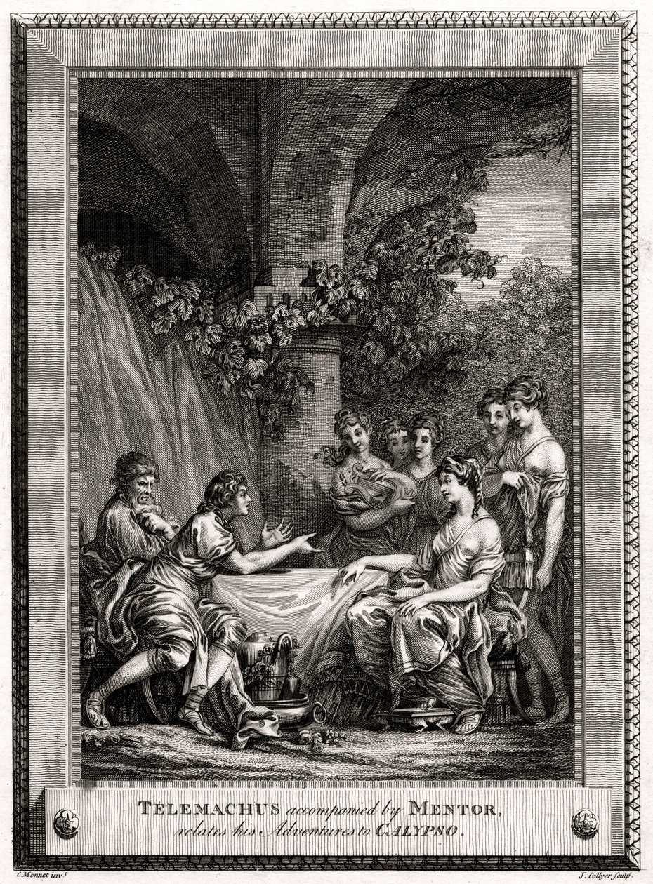 在Mentor的陪同下，Telemachus将他的冒险经历与Calypso结合起来，1774年 作者 J·科利尔