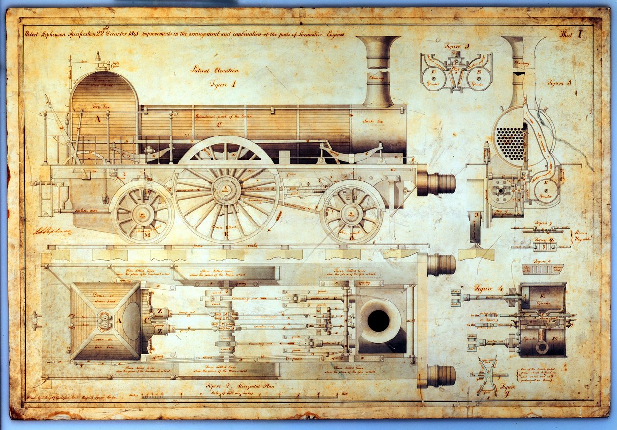 斯蒂芬森的“长锅炉”机车，1841年 作者 J·法利