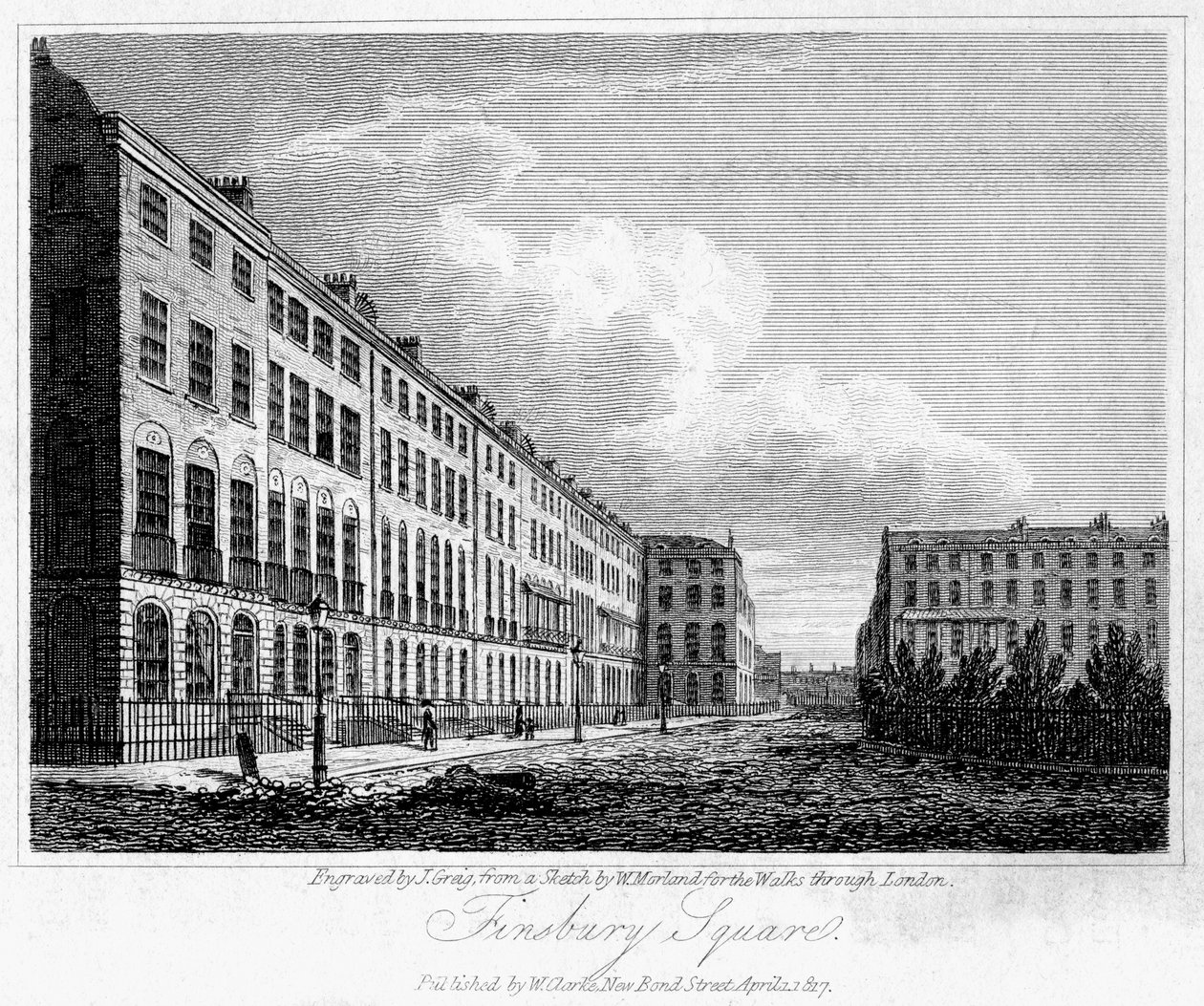 芬斯伯里广场（Finsbury Square），伦敦，1817年。 作者 格里格