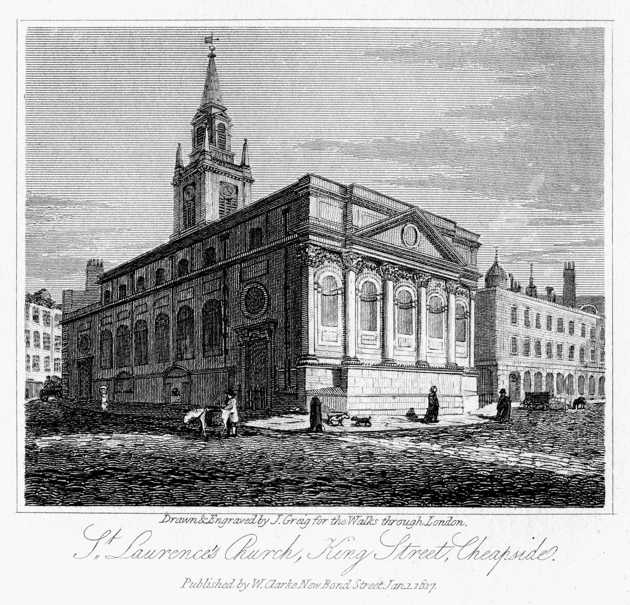 St Laurences教堂，国王街，Cheapside，伦敦金融城，1817年。 作者 格里格