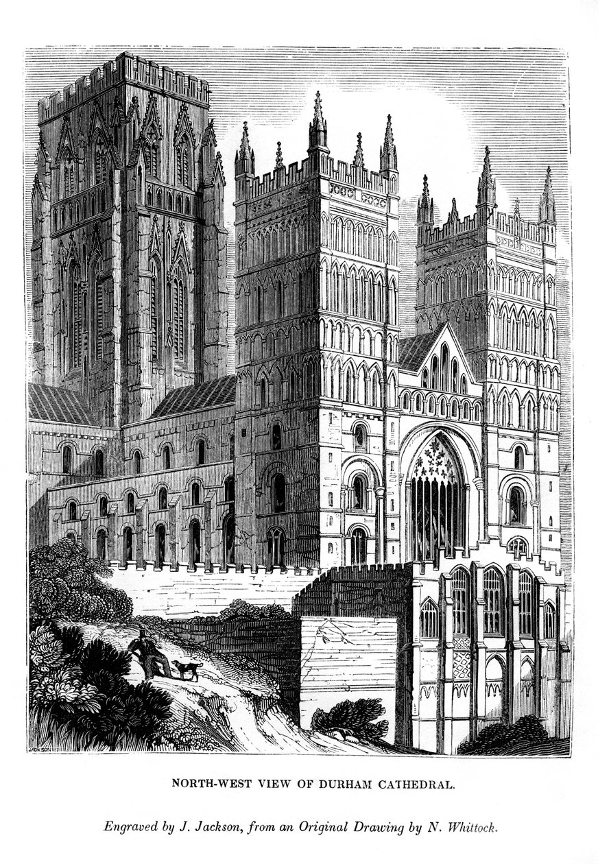 达勒姆大教堂（Durham Cathedral）的西北视图，1843年 作者 杰克逊