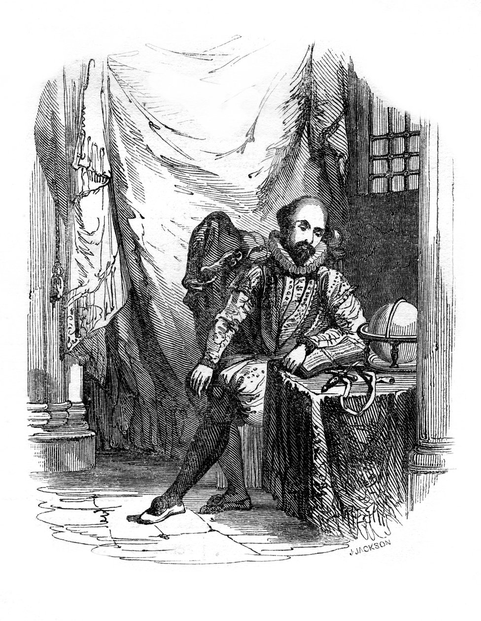 沃尔特·罗利爵士（Sir Walter Raleigh）在伦敦塔上（1603-1616 1836）。 作者 杰克逊