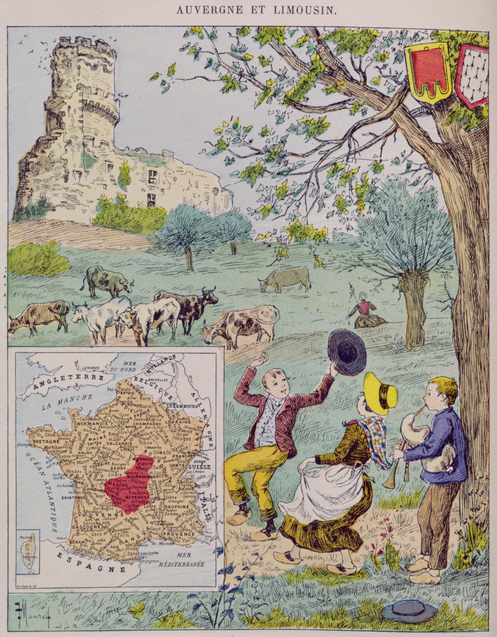 Auvergne和Limousin，1893年Marie de Grandmaison环法自行车赛的插图 作者 莫雷尔