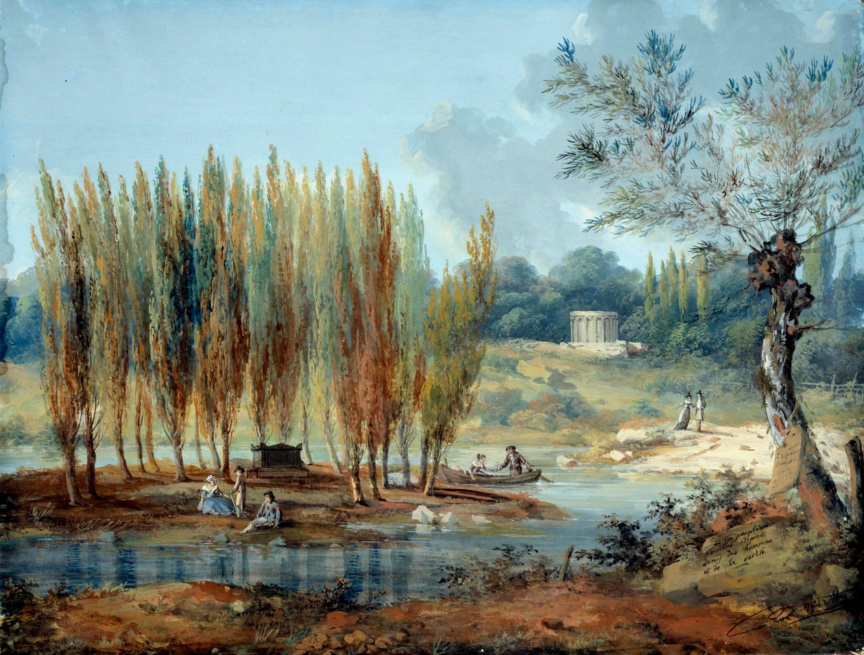 位于埃默农维尔（瓦兹省）的瑞士哲学家让·雅克·卢梭（Jean Jacques Rousseau，1712-1778 年）的坟墓景观 J. Moreth 的绘画（18 世纪）巴黎卡纳瓦雷博物馆 作者 J莫瑞斯