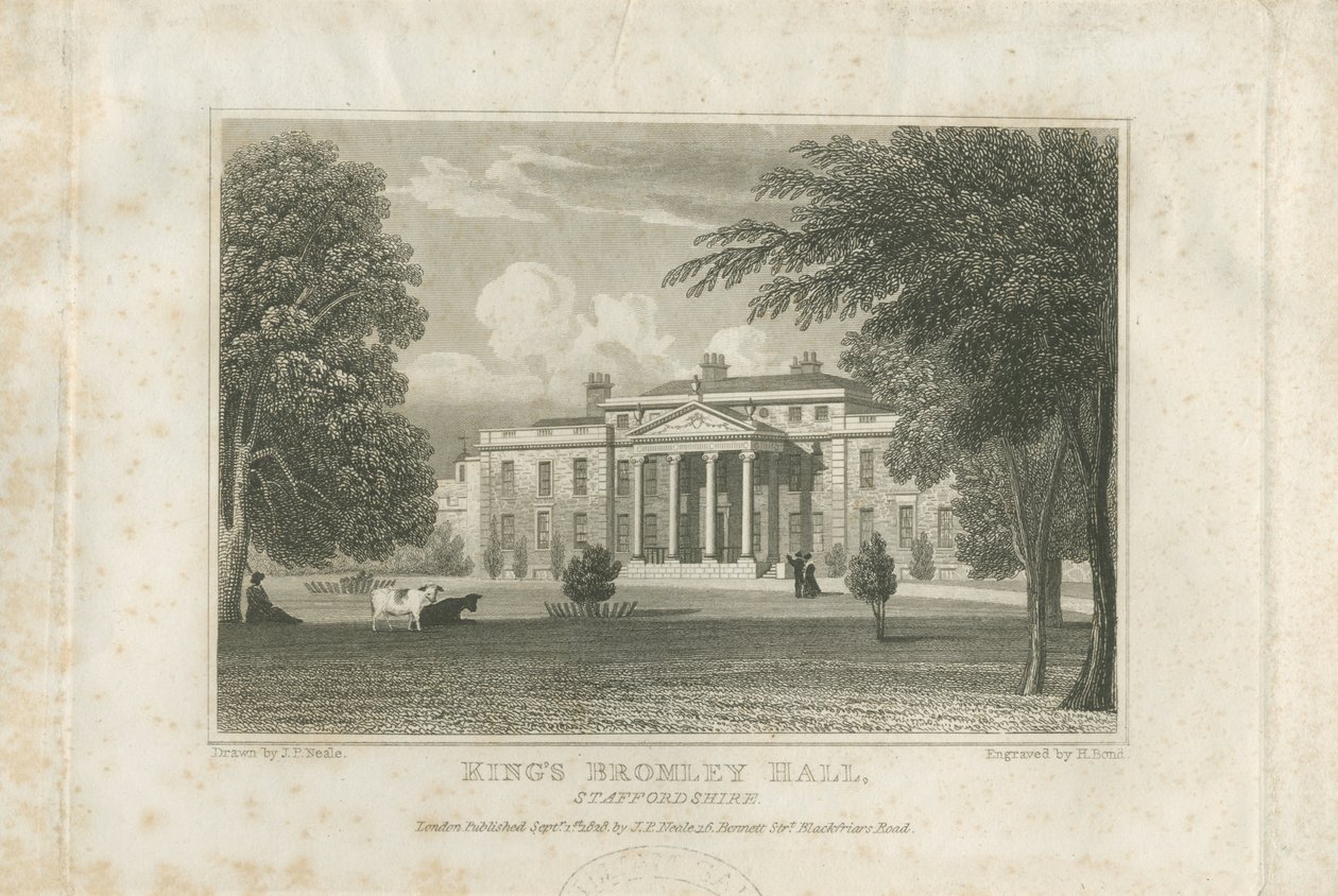 国王布罗姆利·霍尔（Kings Bromley Hall）：版画，[c 1828]（印刷） 作者 约翰·普雷斯顿·尼尔