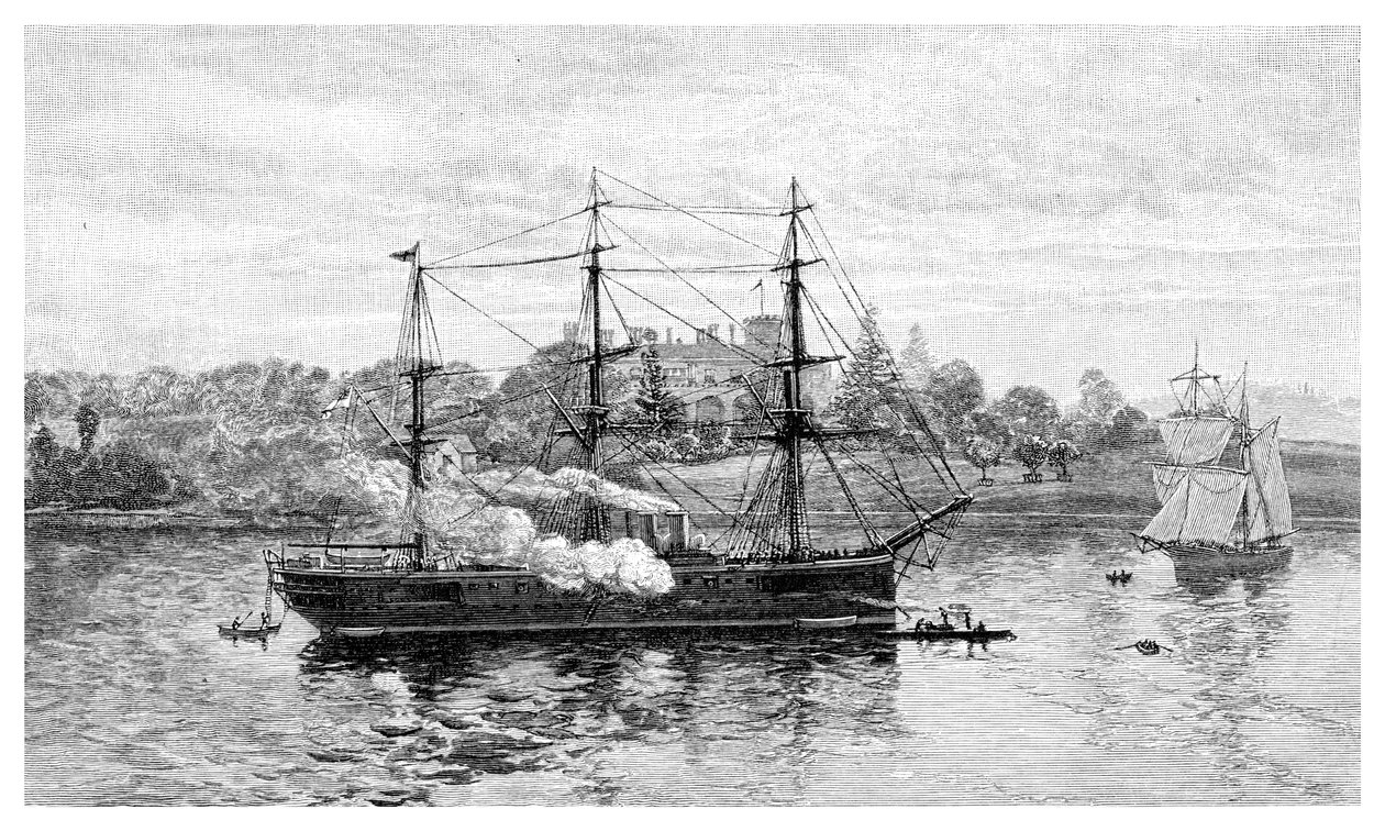总督府和HMS Nelson，澳大利亚新南威尔士州悉尼，1886年。 作者 JR阿什顿