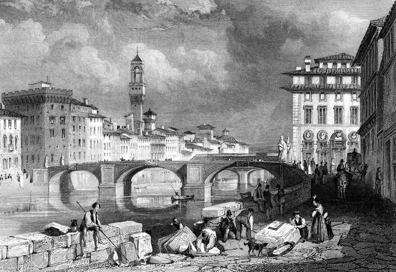Ponte Santa Trinita，佛罗伦萨，意大利，十九世纪。 作者 J.雷德威
