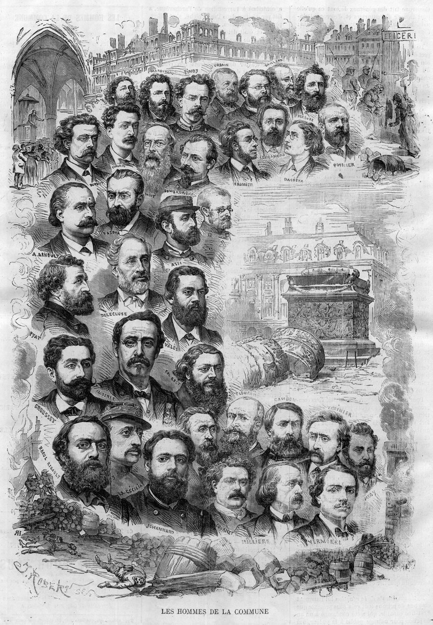 1870年巴黎公社的人，由J-Robert于1870年雕刻 - (Charles Delescluze, Felix Pyat, Charles Ferdinand Gambon, Paschal Grousset, Jules Valles and Gustave Courbet, Arthur Arnould, Charles Amouroux, Victor Clement, Jules Bergeret等) 作者 罗伯特