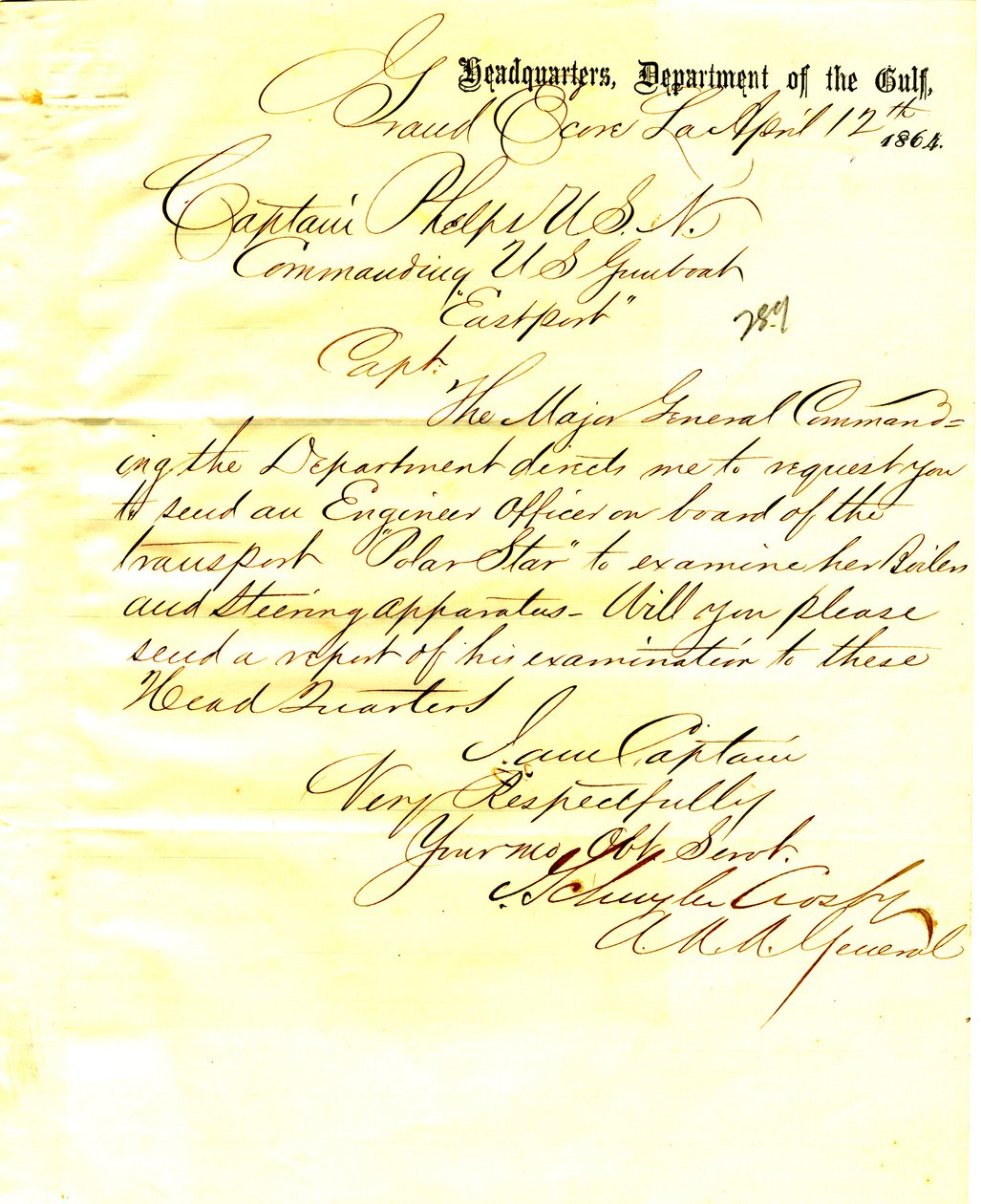 J. Schuyler Crosby, Grand Ecore, Louisiana, to Seth Ledyard Phelps, commanding U. S. Eastport, April 12, 1864 作者 J. 斯凯勒克罗斯比