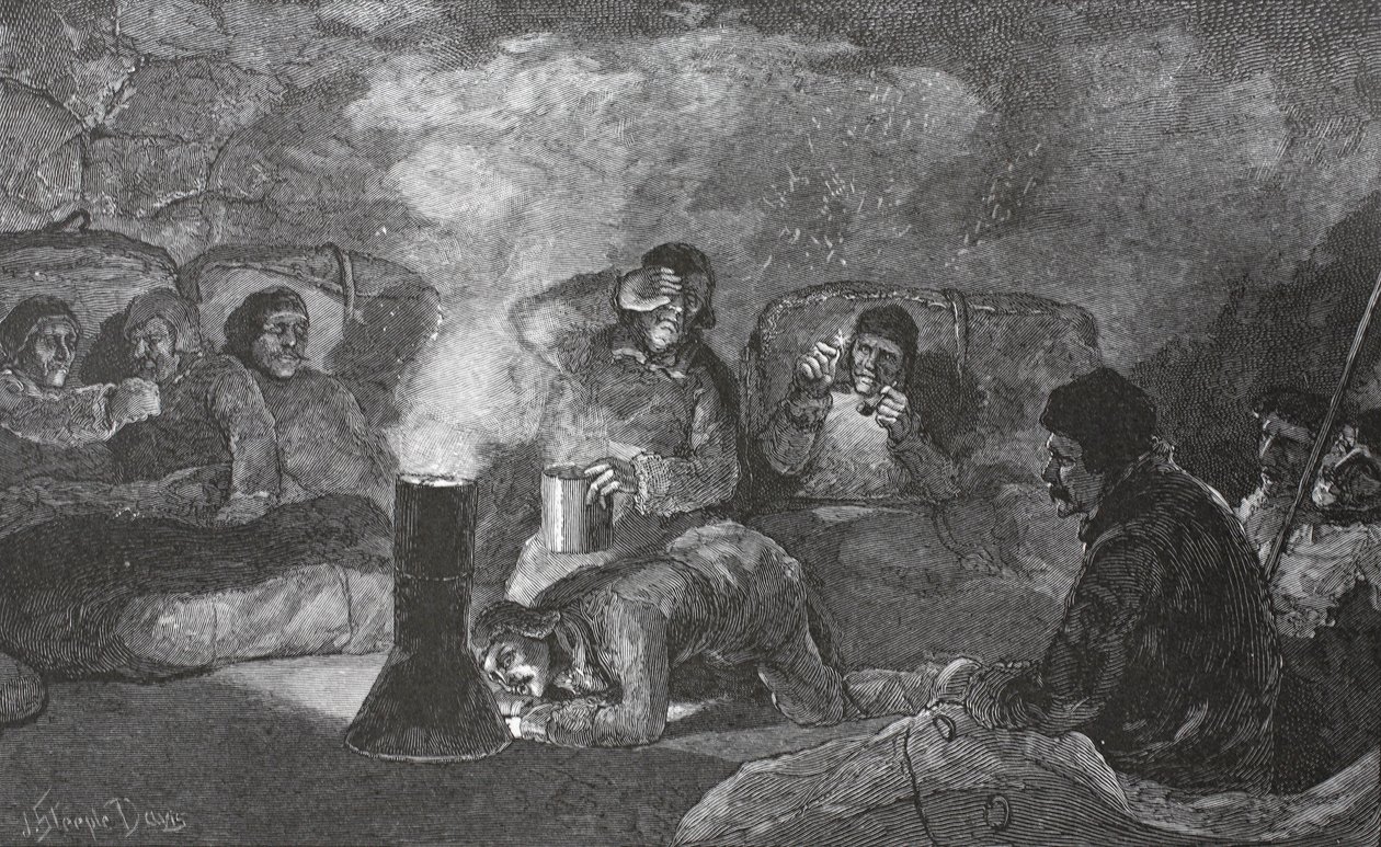 我们的冬天小屋内部在阵营黏土，在烹调期间，1883年客栈。伦敦1886年 作者 J.尖顶戴维斯