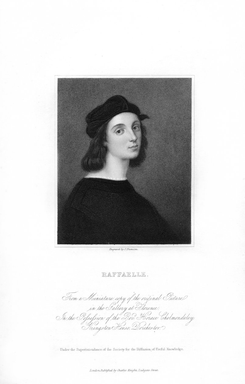 拉斐尔（Raphael），意大利文艺复兴时期的艺术家，c1836年。 作者 汤姆森