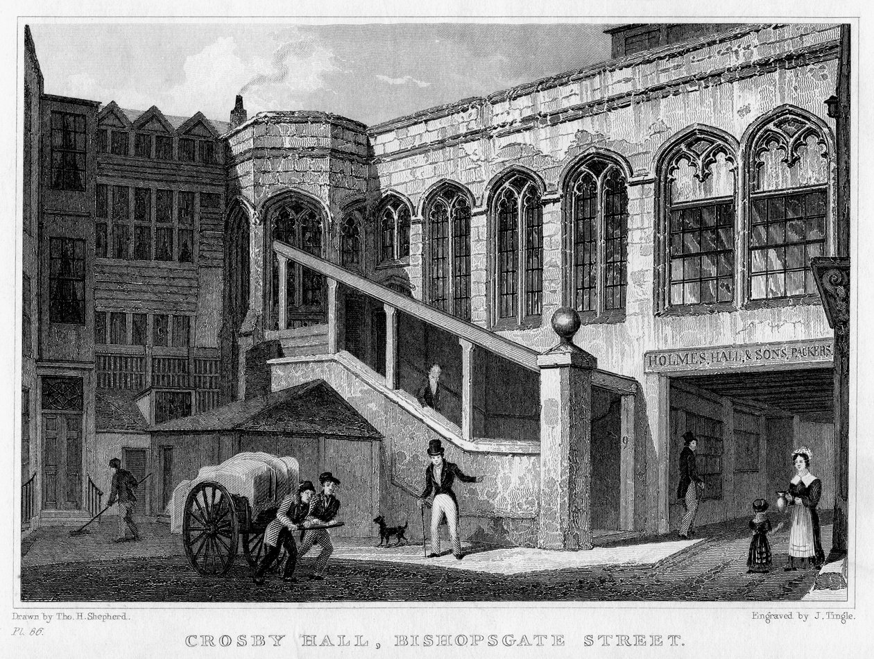 伦敦市Bishopsgate街的Crosby厅，1830年。 作者 廷格