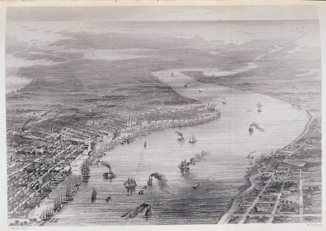 鸟瞰新奥尔良，来自“美国的历史”，Vol。 II，由Charles Mackay撰写，由W. Ridgeway雕刻，1830年 作者 威尔斯