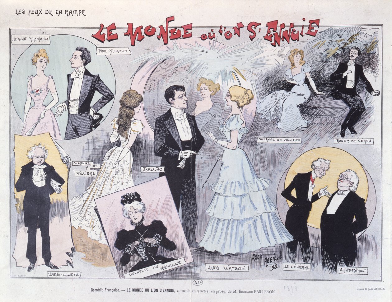 海报在1898年的Comedie-Francaise上饰演Edouard Pailleron的讽刺喜剧The World或Lon SEnnuie 作者 杰克·阿比耶