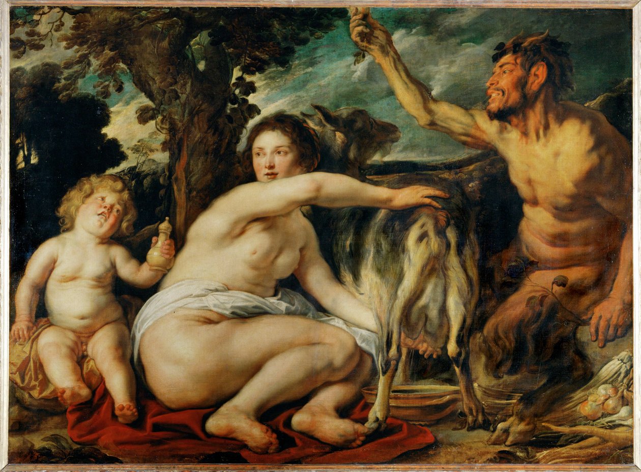 Jupiter enfant nourri par la chevre Amalthee - 阿玛尔忒亚山羊哺育的朱庇特之子... 作者 雅各布·乔丹斯（工作室）