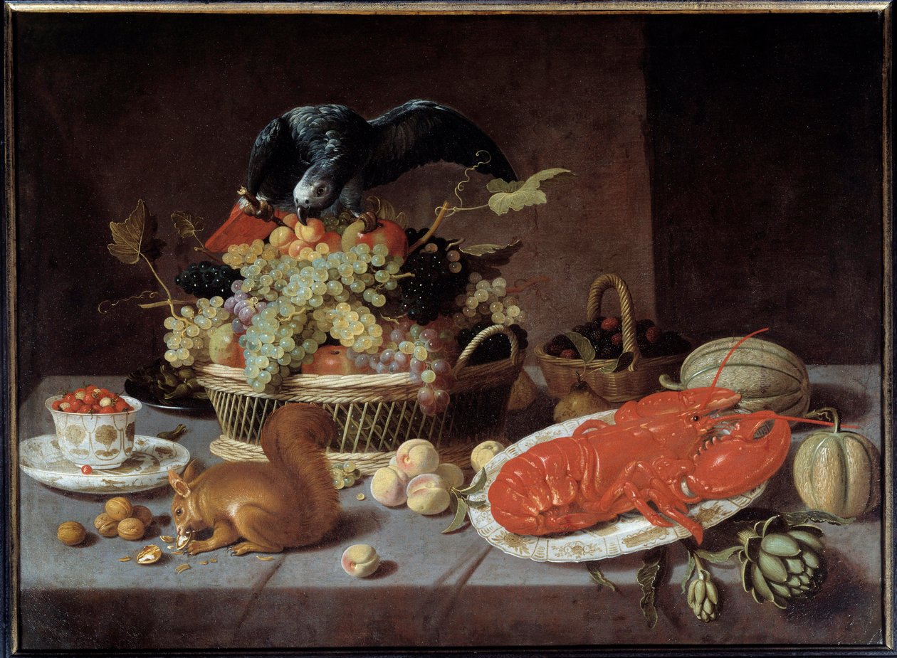 与松鼠的静物。 Jacob Fopsen Van Es (v.1596-1666) Ec. 的绘画。 火焰。 作者 雅各布·福彭斯·范·埃斯
