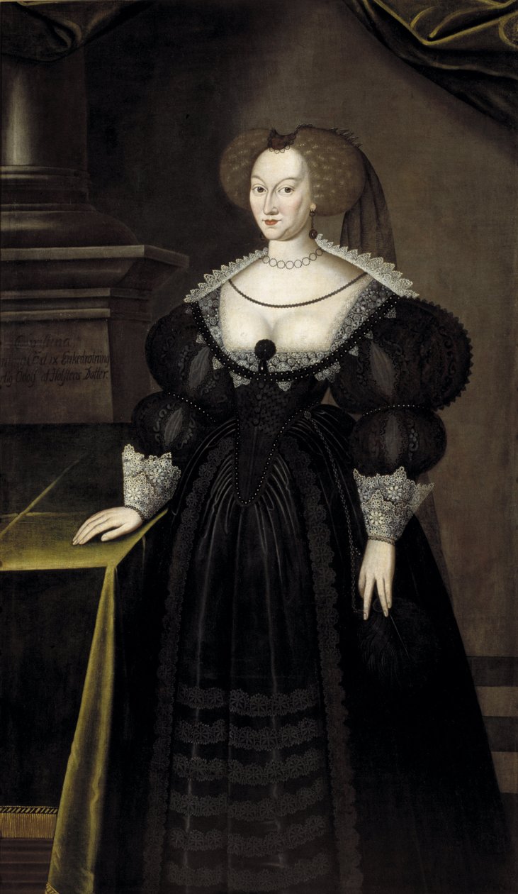 Marie Eleonore de Brandebourg, reine consort de Suede et de Finlande - Portrait of Princess Maria Eleonora of Brandenburg (1599-1655), Queen of Sweden, by Elbfas, Jacob Heinrich (c. 1600-1664). Oil on canvas. Dimension : 174x102 cm. Nationalmuseum Stockhol 作者 雅各布·海因里希·埃尔布法斯