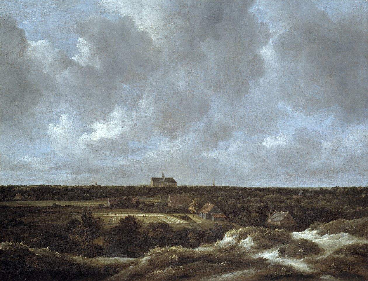 哈勒姆和漂白田的风景，c.1665-70（布面油画） 作者 雅各布范瑞斯达尔