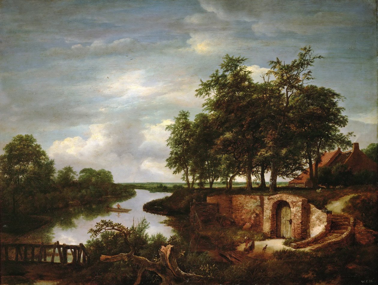 Paysage fluvial avec une entree de cave - 河流景观与酒窖入口 - Jacob Isaacksz van Ruisdael（1628/29-1682）。木板上的油彩 作者 雅各布范瑞斯达尔