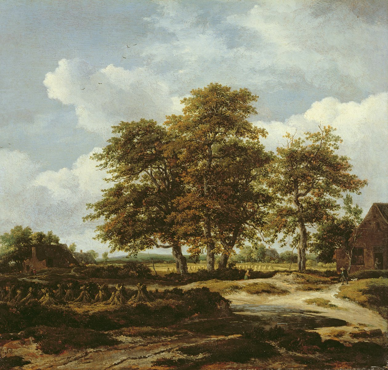 有玉米田的林间风景，约 1655-60 年（布面油画） 作者 雅各布·伊萨克.或艾萨克兹。范·鲁伊斯达尔