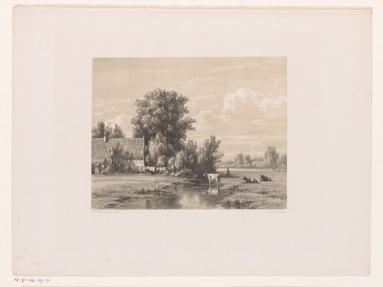 Landschap met boerderij en koe in het water 作者 雅各布·扬·范德马滕