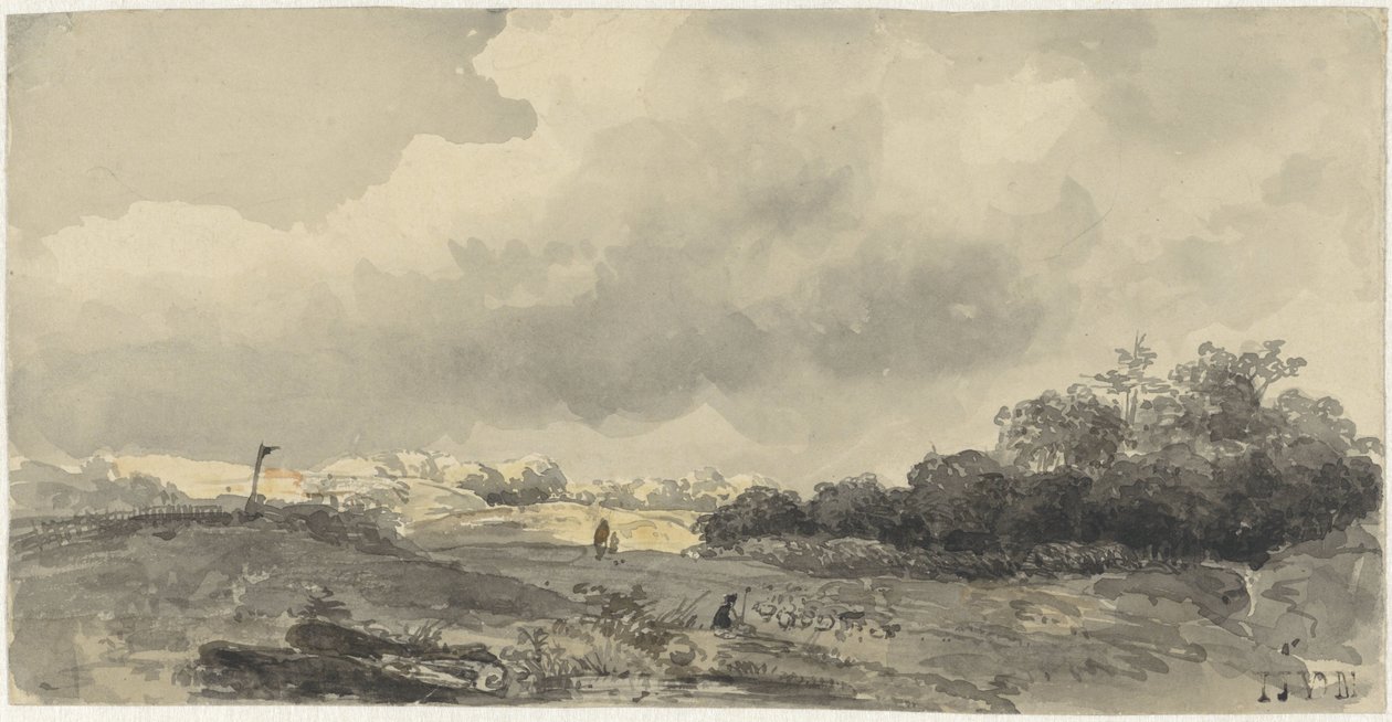 Landschap met schaapherder onder zware wolkenlucht 作者 雅各布·扬·范德马滕