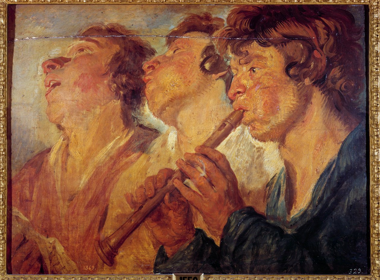 三位旅行音乐家 Jacob Jordaens 的绘画（1593-1678）（ec.flam。）17 世纪马德里，普拉多博物馆 作者 雅各布·乔丹斯