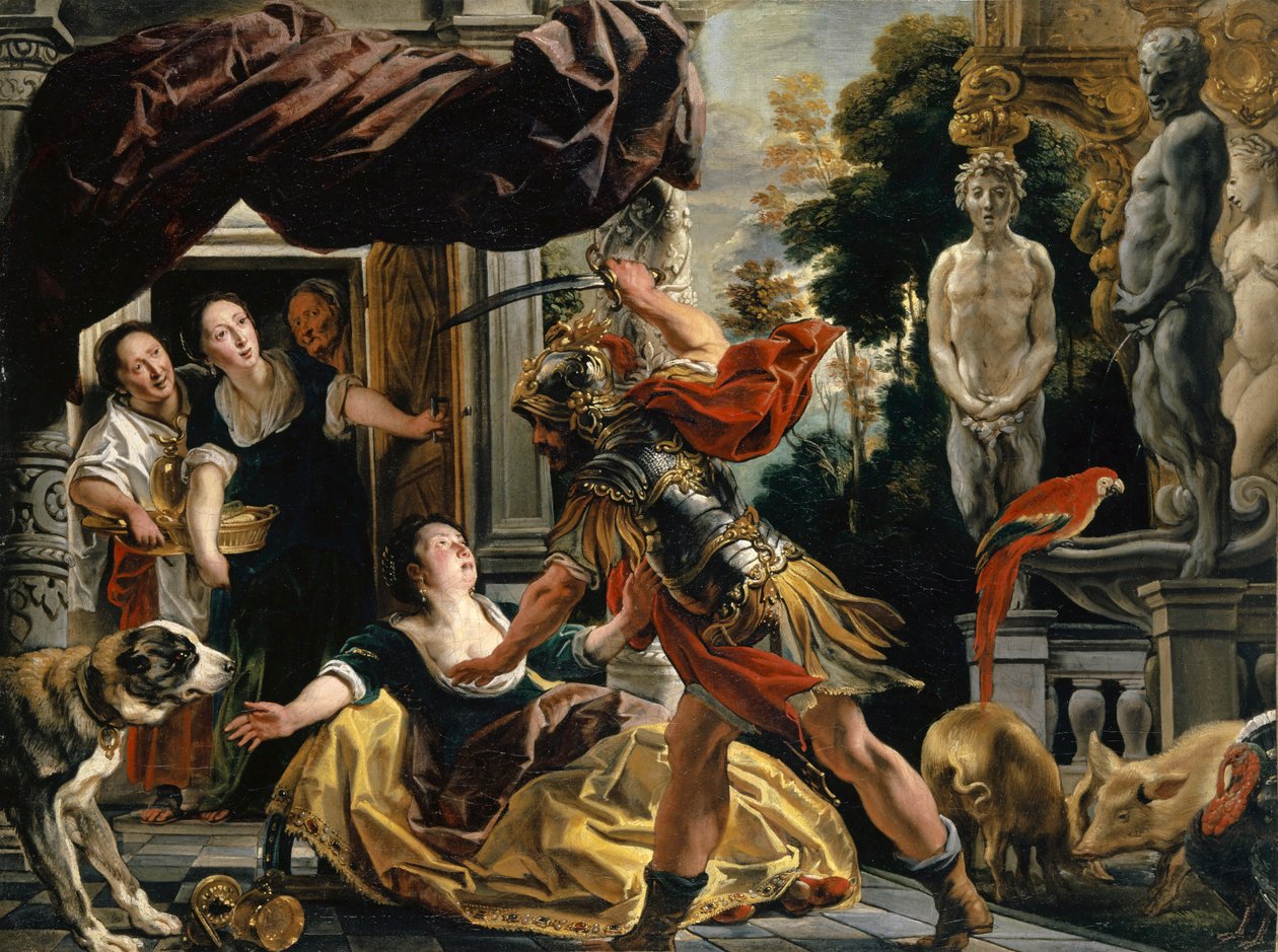 尤利西斯威胁Circe，c.1630-35 作者 雅各布·乔丹斯