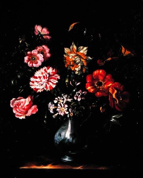 蓝白花瓶里的花（布面油画 作者 雅各布·马瑞尔