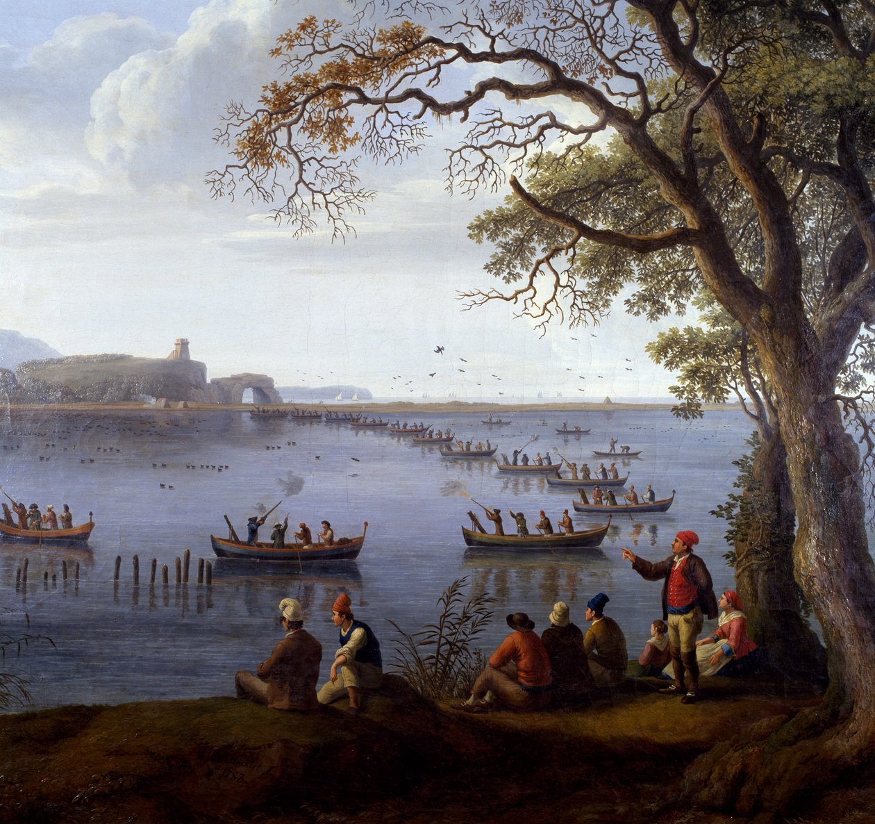 费迪南德四世在 Fusaro 湖上狩猎白骨顶，Jacob Philipp Hackert（1737-1807），细节 作者 雅各布·菲利普·哈克特