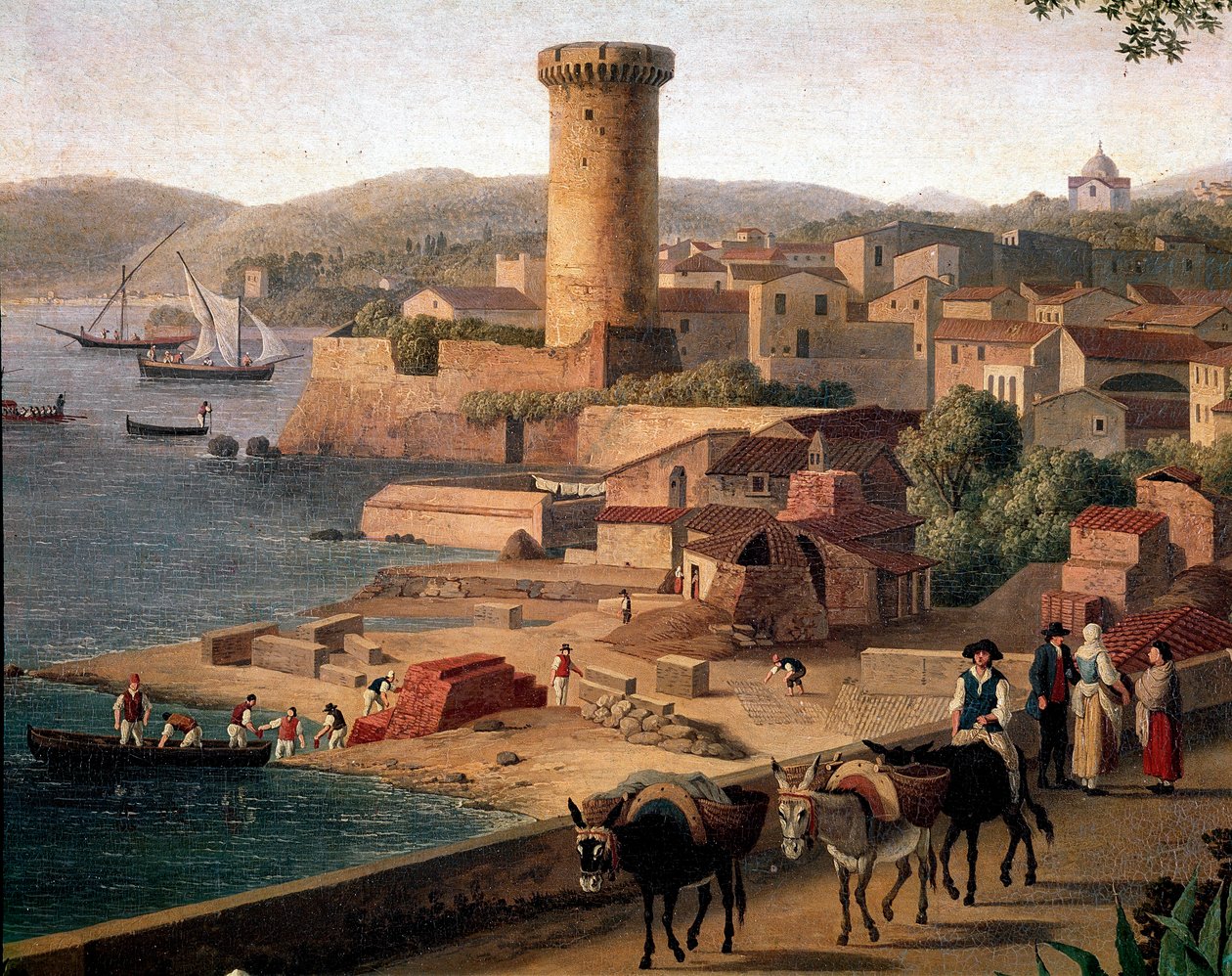 Gaeta (Gaete) 景观与砖厂细节。 Jacob Philipp Hackert 的画作 dit Hackert d