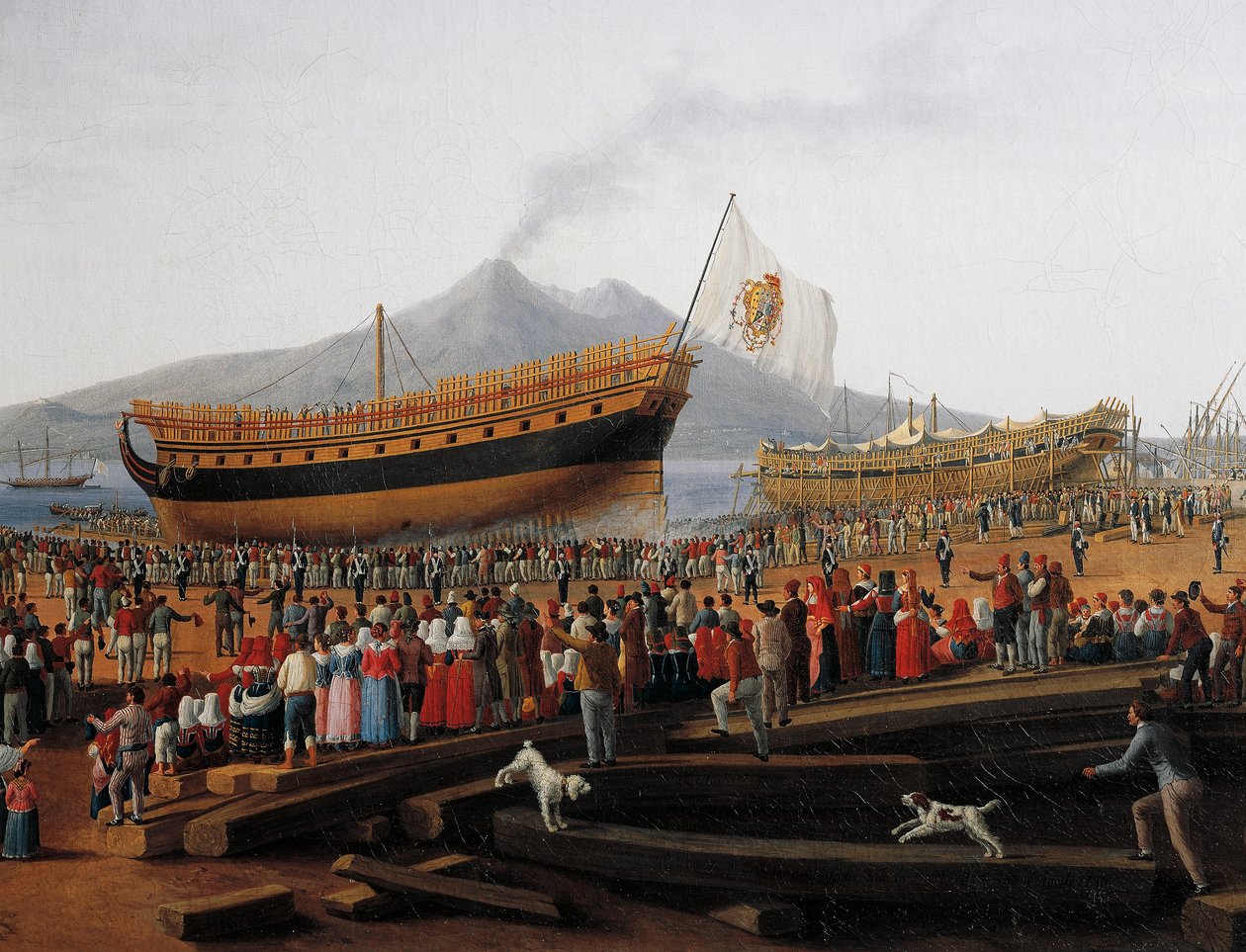 在 Castellammare di Stabia 造船厂下水（布面油画） 作者 雅各布·菲利普·哈克特