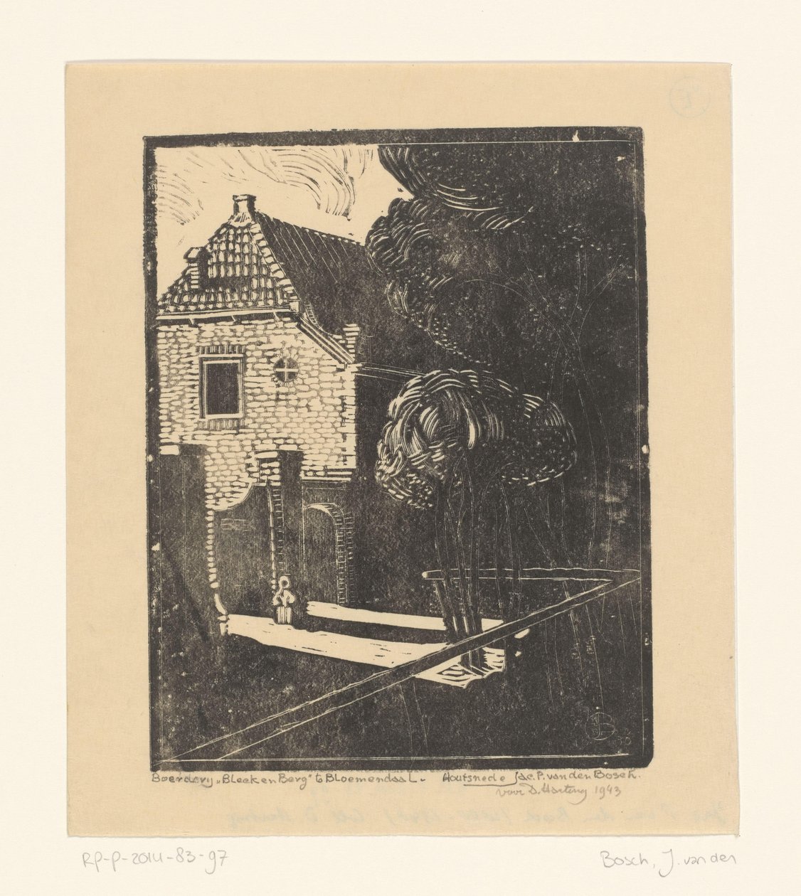 布卢门达尔的 Beek 和 Berg 农舍 作者 Jacob Pieter van den Bosch（艺术家签名）