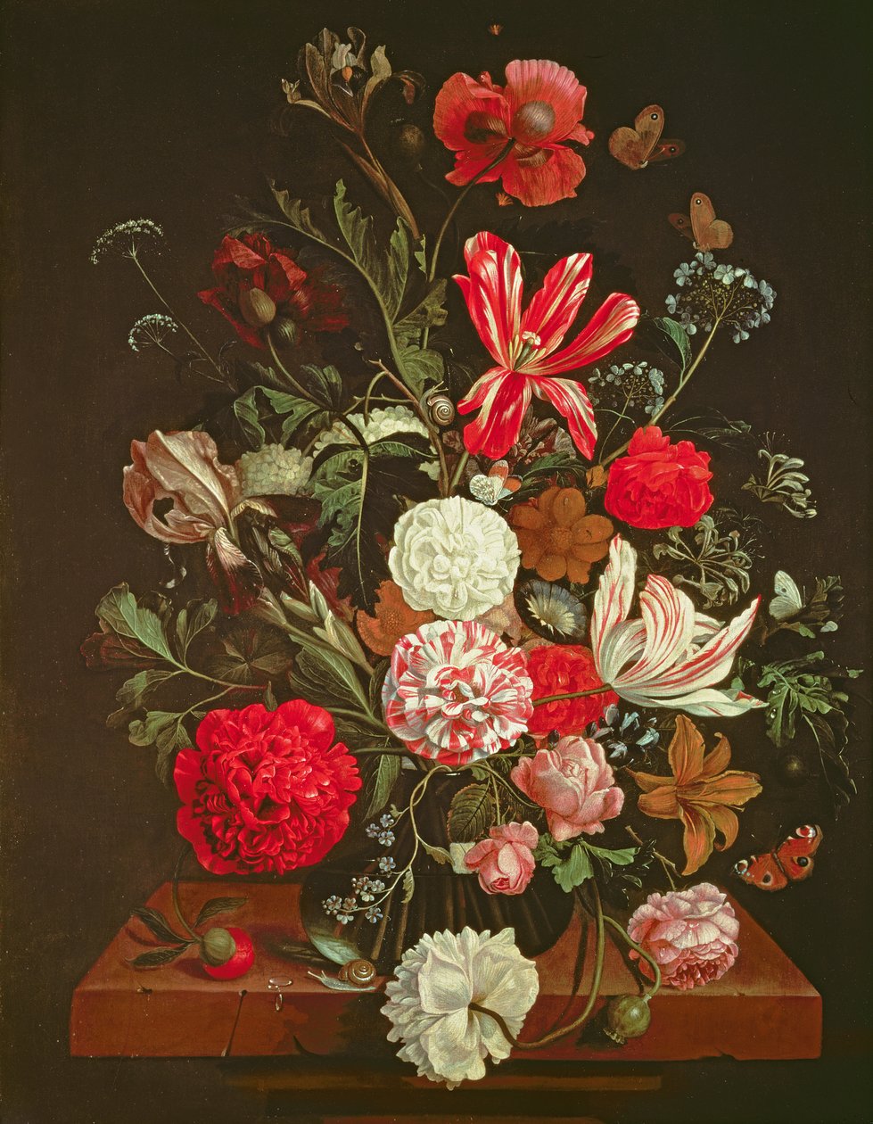 一个静物画的花在一个玻璃花瓶，17世纪 作者 雅各布·鲁蒂乌斯（Jacob Rootius）