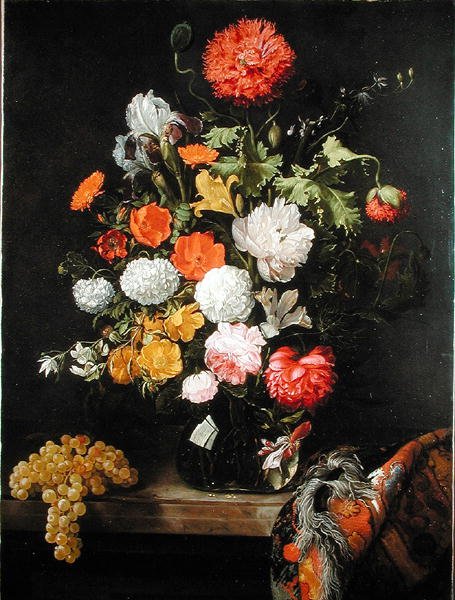 c.1675花和葡萄静物画 作者 雅各布·鲁蒂乌斯（Jacob Rootius）