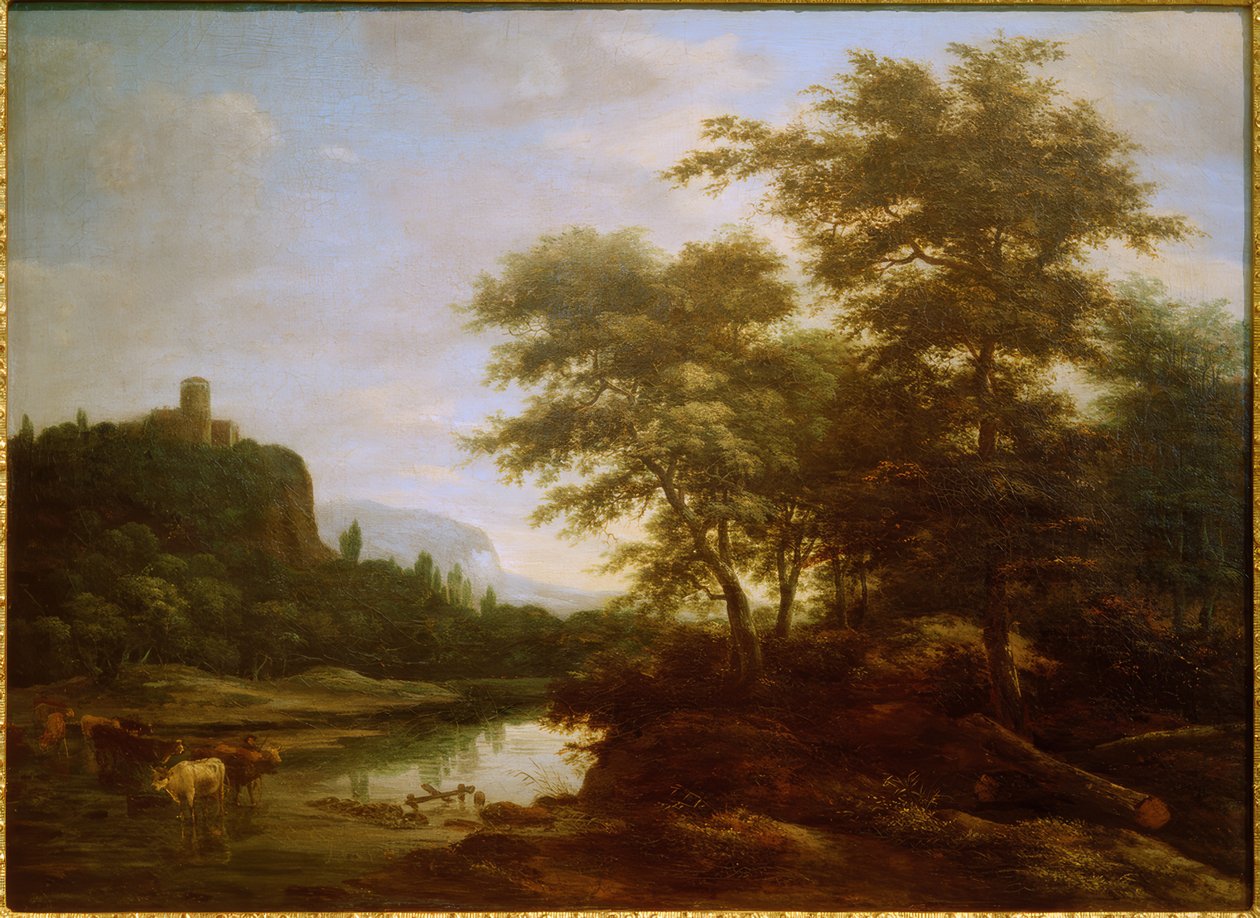 景观与池塘边的牛群 作者 Jacob Salomonsz van Ruysdael