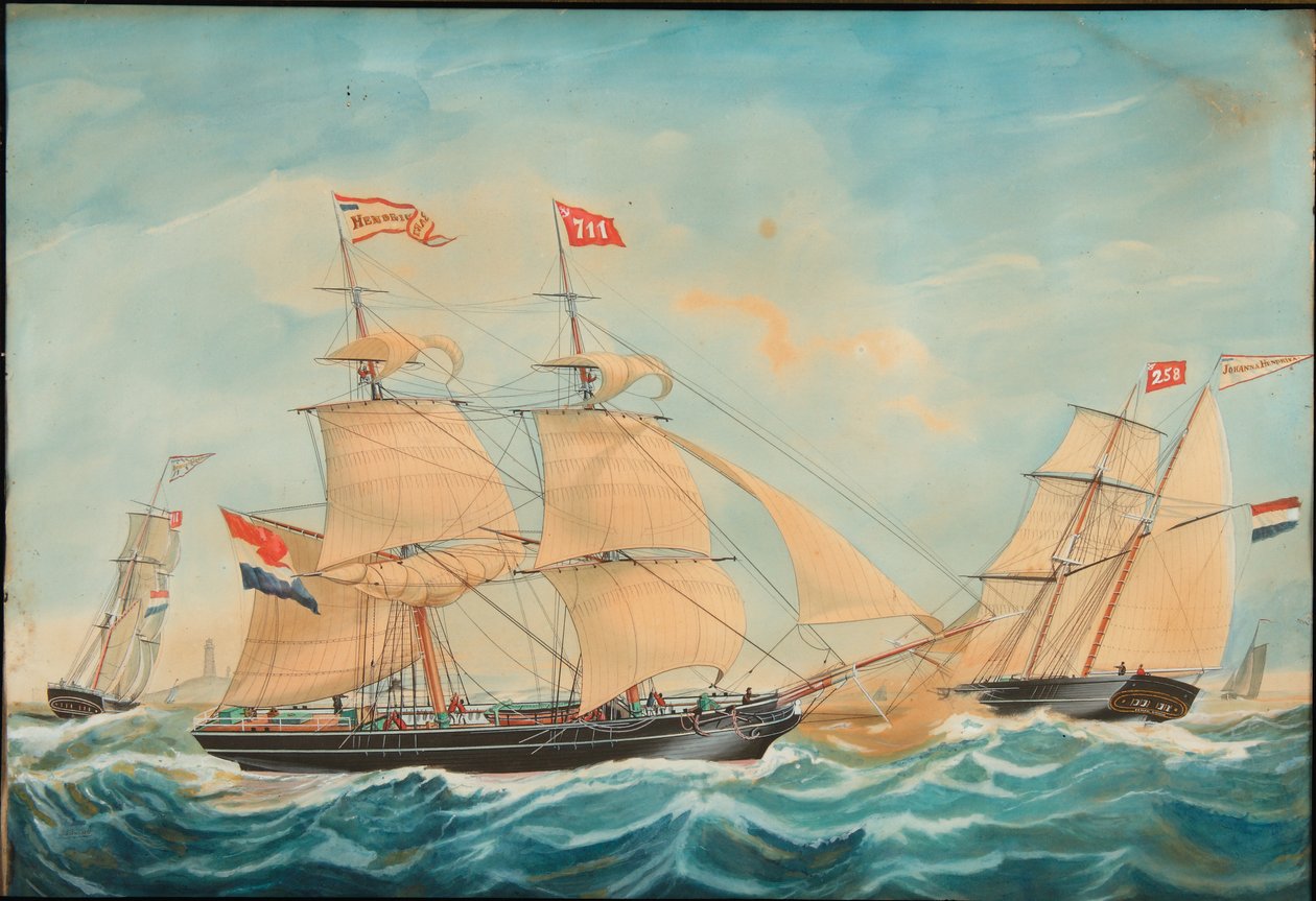 Hendrika Bartina和Johanna Hendrika在岸边航行，1852年 作者 雅各布·斯宾