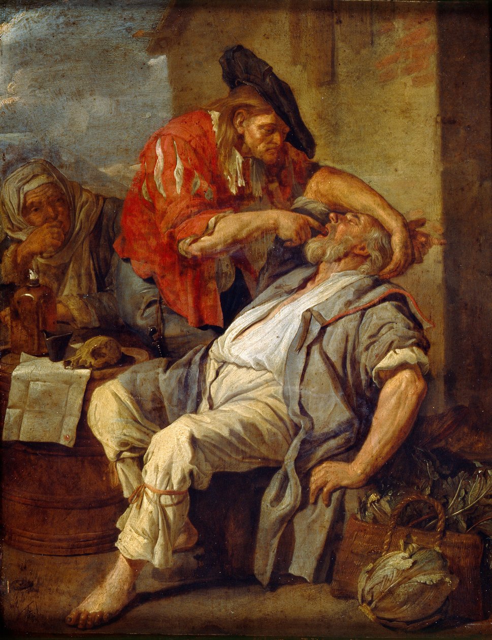 牙医》，约 1690 年（铜版油画） 作者 雅各布·托伦弗利特（Jacob Toorenvliet）