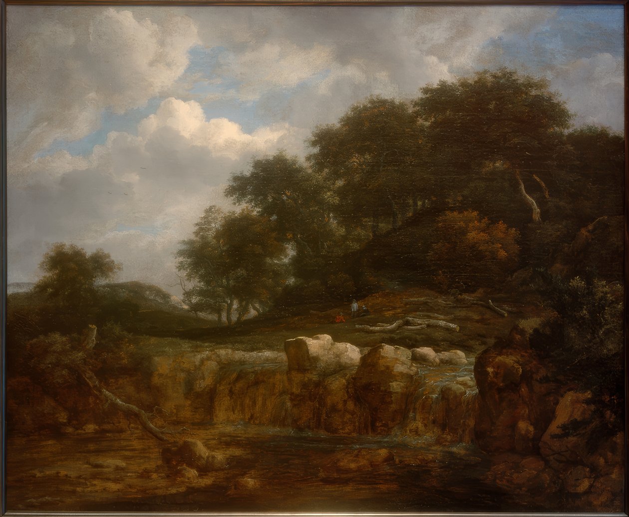 Wasserfall in hügeliger Waldlandschaft 作者 雅各布范瑞斯达尔