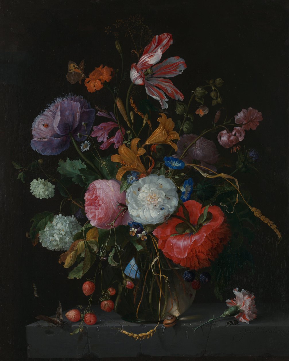 花在玻璃花瓶，c.1670 作者 雅各布·范·瓦尔维格勒
