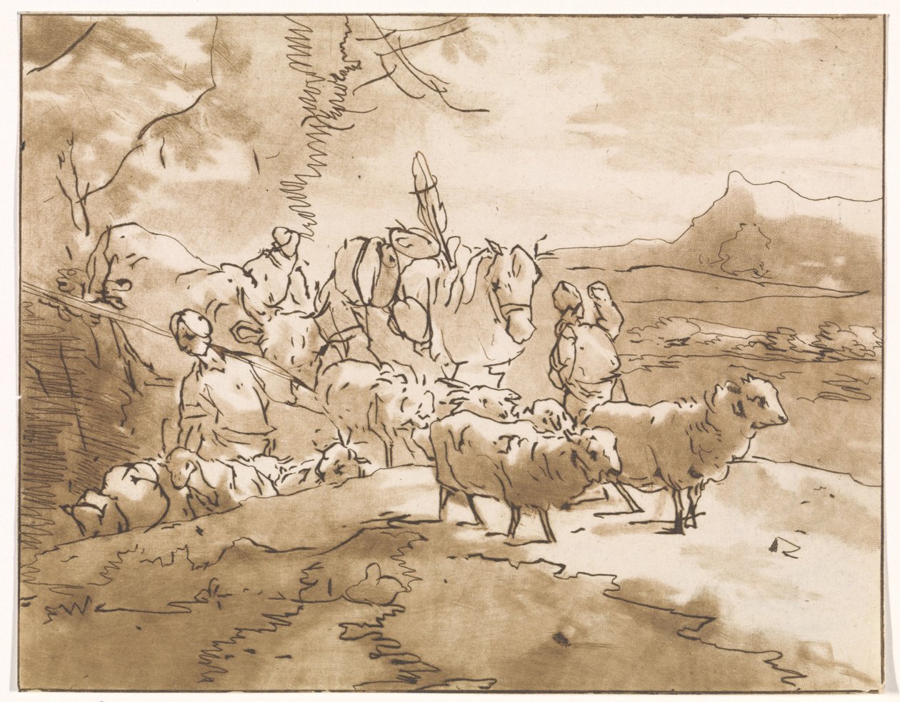 山景中牧羊人与牛 作者 Jacob van de Velde（雕刻师）