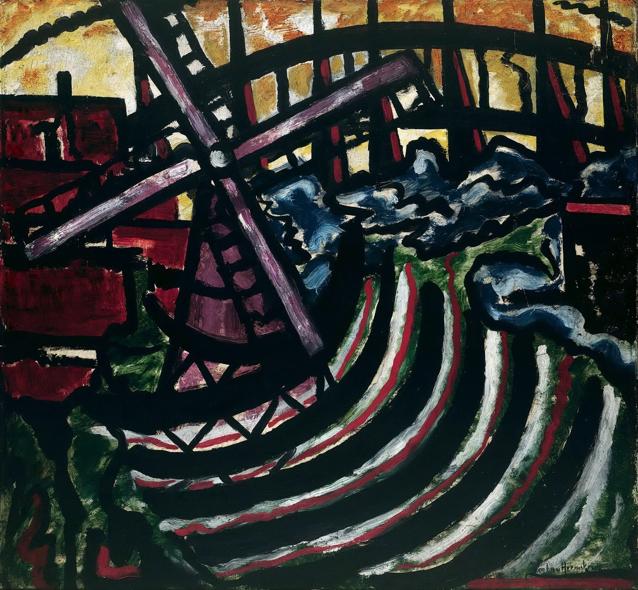 荷兰磨坊，1916年。 作者 雅各布·贝伦迪纳·范海姆斯克·范·贝斯特