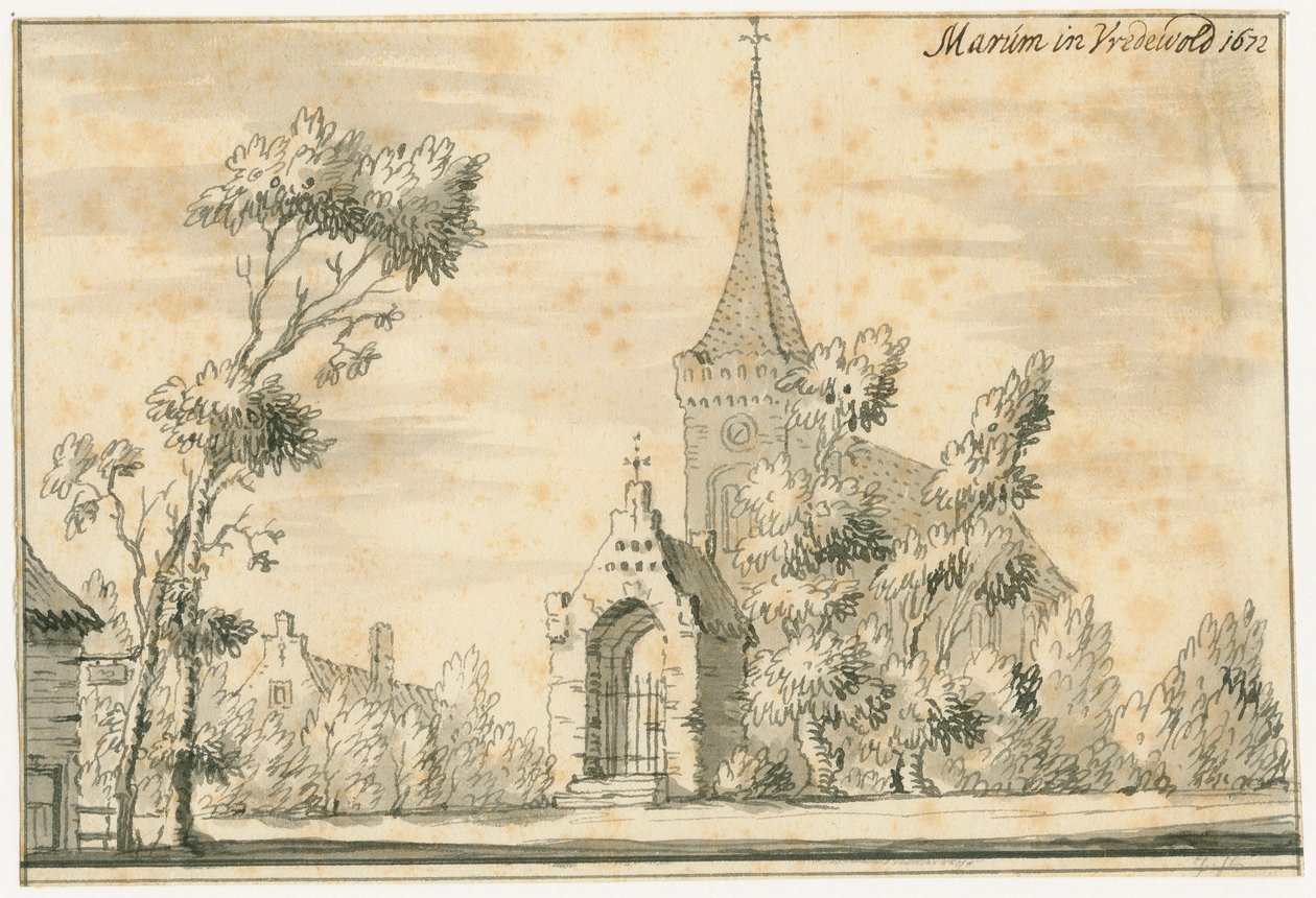 1672年在Vredewold的Marum教堂 作者 雅各布斯·斯特林格夫